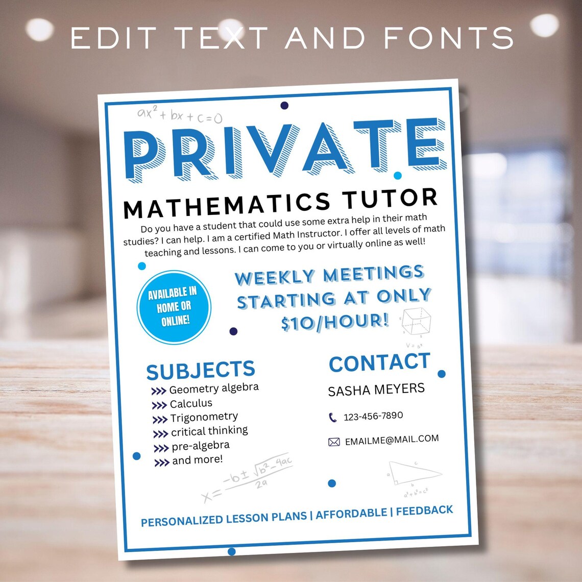 Math Tutor Flyer, Math Teacher Flyer, Tutoring Flyer, Tutoring ...