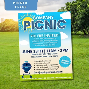 Company Picnic Flyer Template, Picnic Event Flyer, BBQ flyer Template, Park Flyer, Picnic Event Advertisement