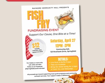 Fish Fry Fundraiser Flyer, Fish Fry Event, Fish Dinner Flyer, Fundraiser Flyer, Fundraiser, Canva Flyer Template