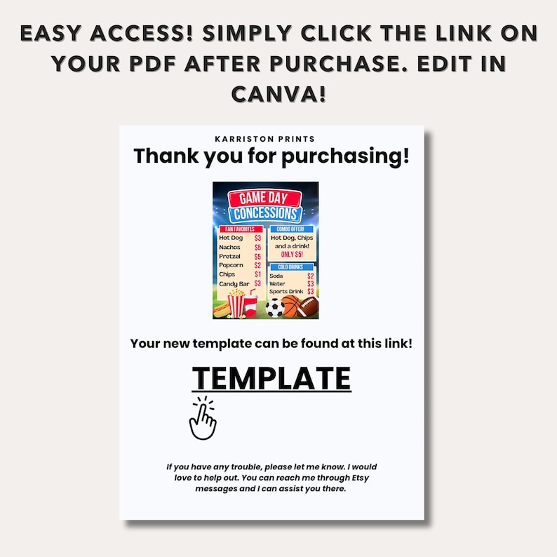 School Sports Concessions Flyer Menu, Editable Menu, Game Day Menu ...