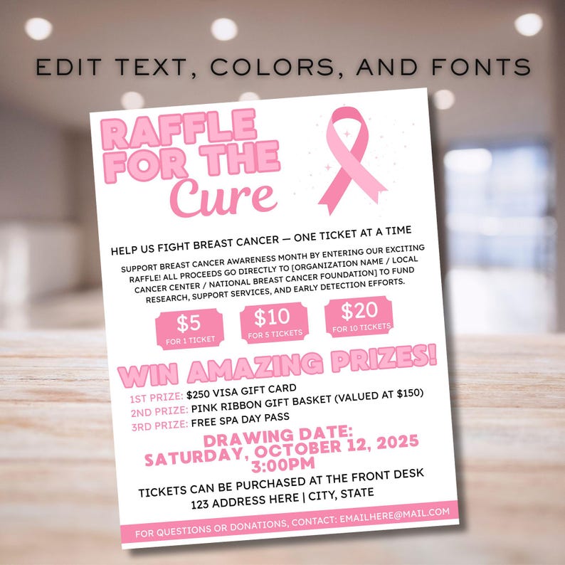 Breast Cancer Raffle Fundraiser Flyer, Raffle Event, Breast Cancer ...
