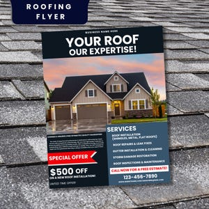 Roofing Flyer Template | Editable Marketing Flyer | Roofing Company Advertisement | Contractor Service Flyer | Instant Download