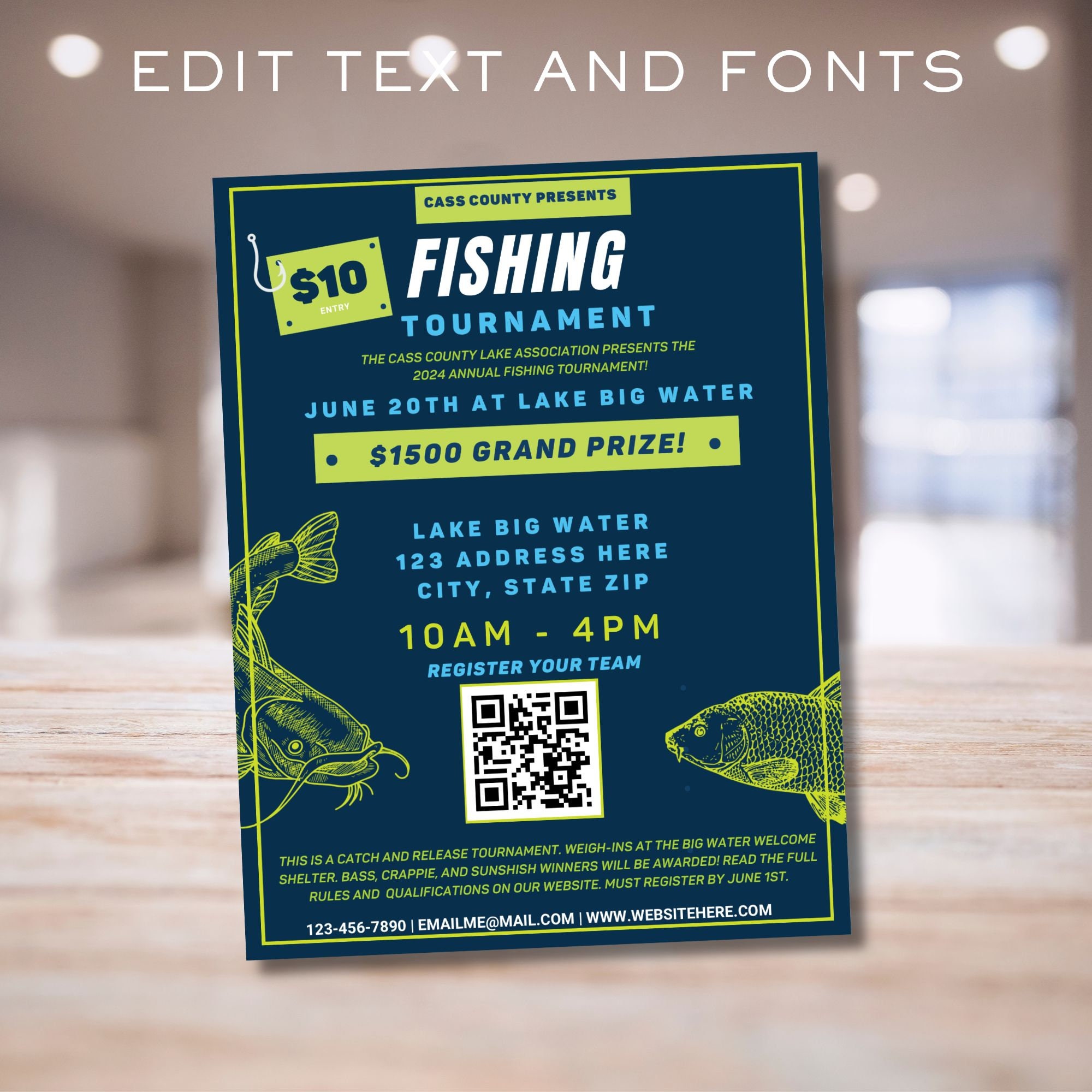 Fishing Tournament Flyer Template, Fishing Flyer, Fishing Event Flyer