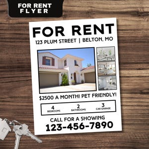 House for Rent Flyer, For Rent Flyer, House for rent Advertisement, Canva Flyer, Editable Flyer, Real Estate Flyer