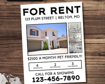 House for Rent Flyer, For Rent Flyer, House for rent Advertisement, Canva Flyer, Editable Flyer, Real Estate Flyer