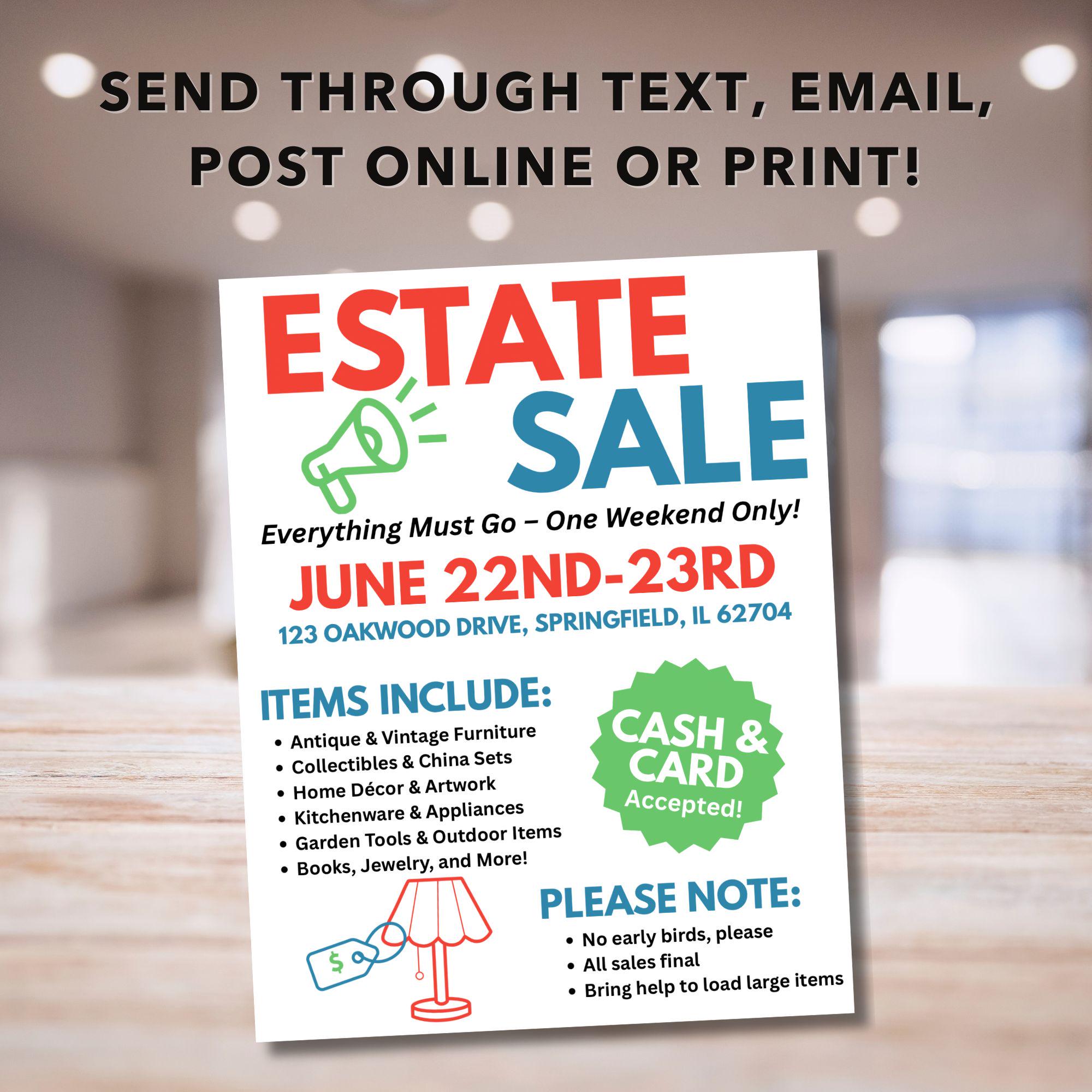 Estate Sale Flyer Flyer Template Yard Sale Flyer Estate Sale Sign