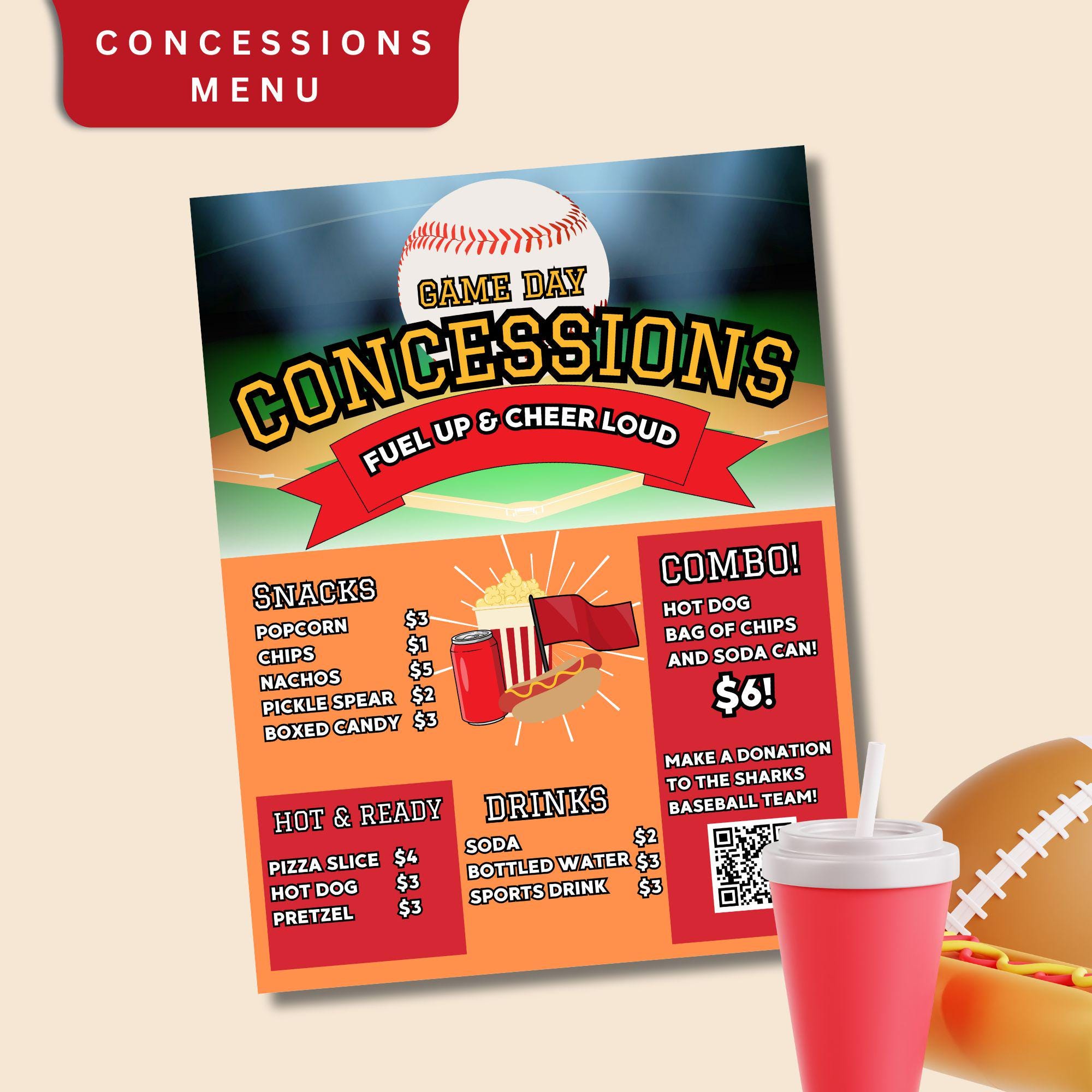School Baseball Concessions Flyer Menu, Editable Menu, School Menu ...