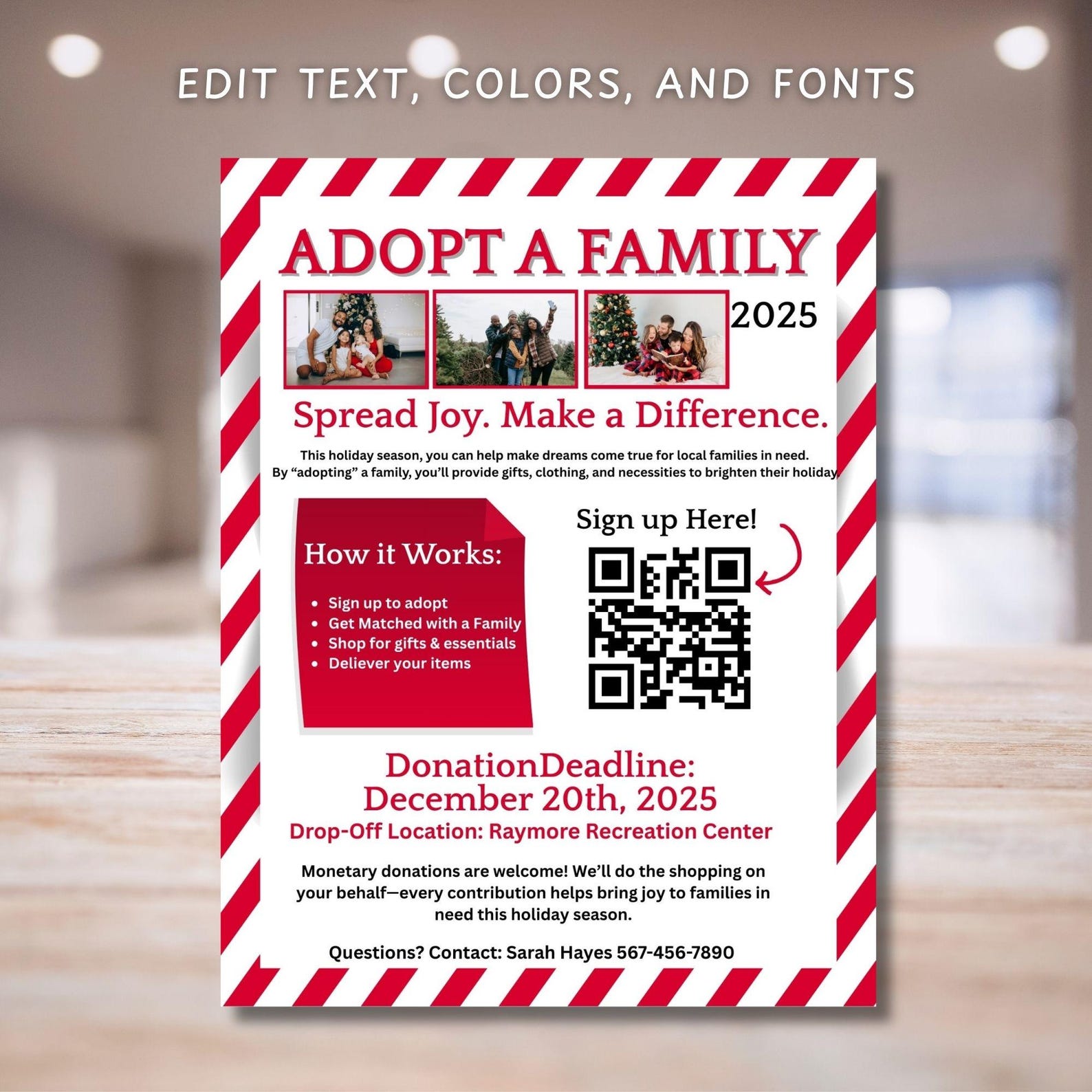 Adopt a Family Flyer, Holiday Donation Flyer, Christmas Donation Flyer ...