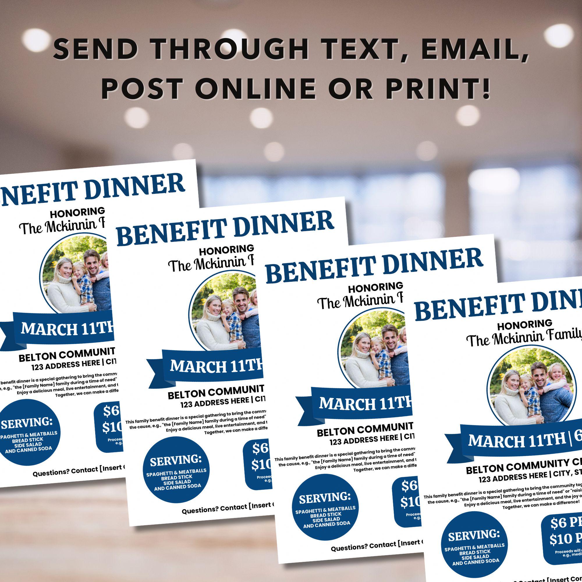 Family Benefit Dinner Flyer, Fundraiser Dinner Flyer, Family Flyer ...