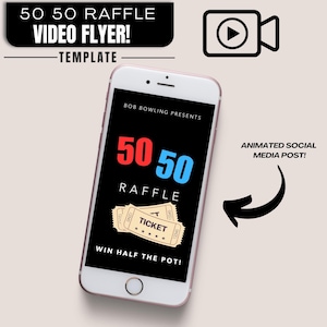 50 50 raffle Fundraiser Video Ad, Raffle Event, Raffle Flyer, Fundraiser Video, School Fundraiser, Canva Flyer Template