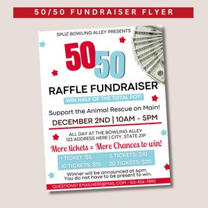 50 50 raffle Fundraiser Flyer, Raffle Event, Raffle Flyer, Fundraiser Flyer, School Fundraiser, Canva Flyer Template
