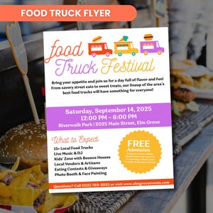de Flyer de festival de food truck | Flyer en toile modifiable | Affiche d'événement communautaire | Circulaire de l'événement gastronomique d'été | Téléchargement instantané