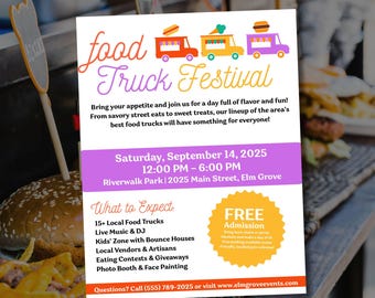 Food Truck Festival Flyer Template | Editable Canva Flyer | Community Event Poster | Summer Food Event Flyer | Instant Download