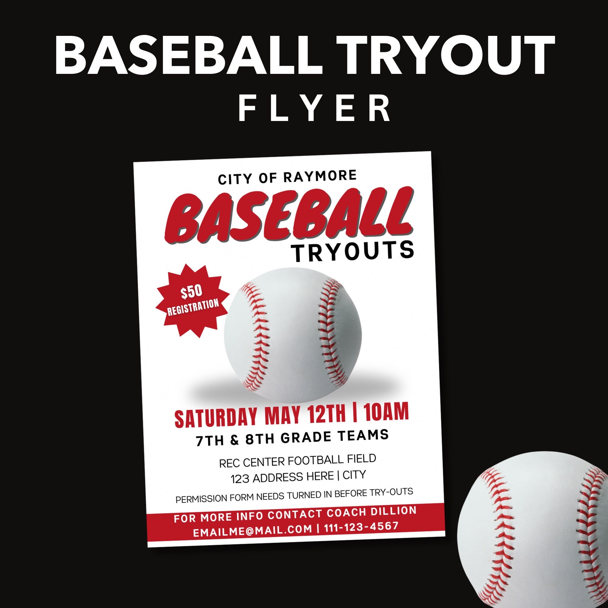 Editable Flyer, Baseball Tryout Flyer, Baseball Sign up Flyer, Canva Editable Flyer, Baseball Tryout Flyer, Baseball Sign up Flyer, Canva