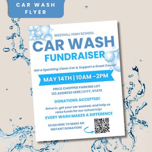 Car Wash Flyer Template, Car Wash Fundraiser Flyer, Canva Template, Car Wash Event, Car Wash Advertisement