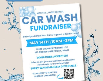 Car Wash Flyer Template, Car Wash Fundraiser Flyer, Canva Template, Car Wash Event, Car Wash Advertisement