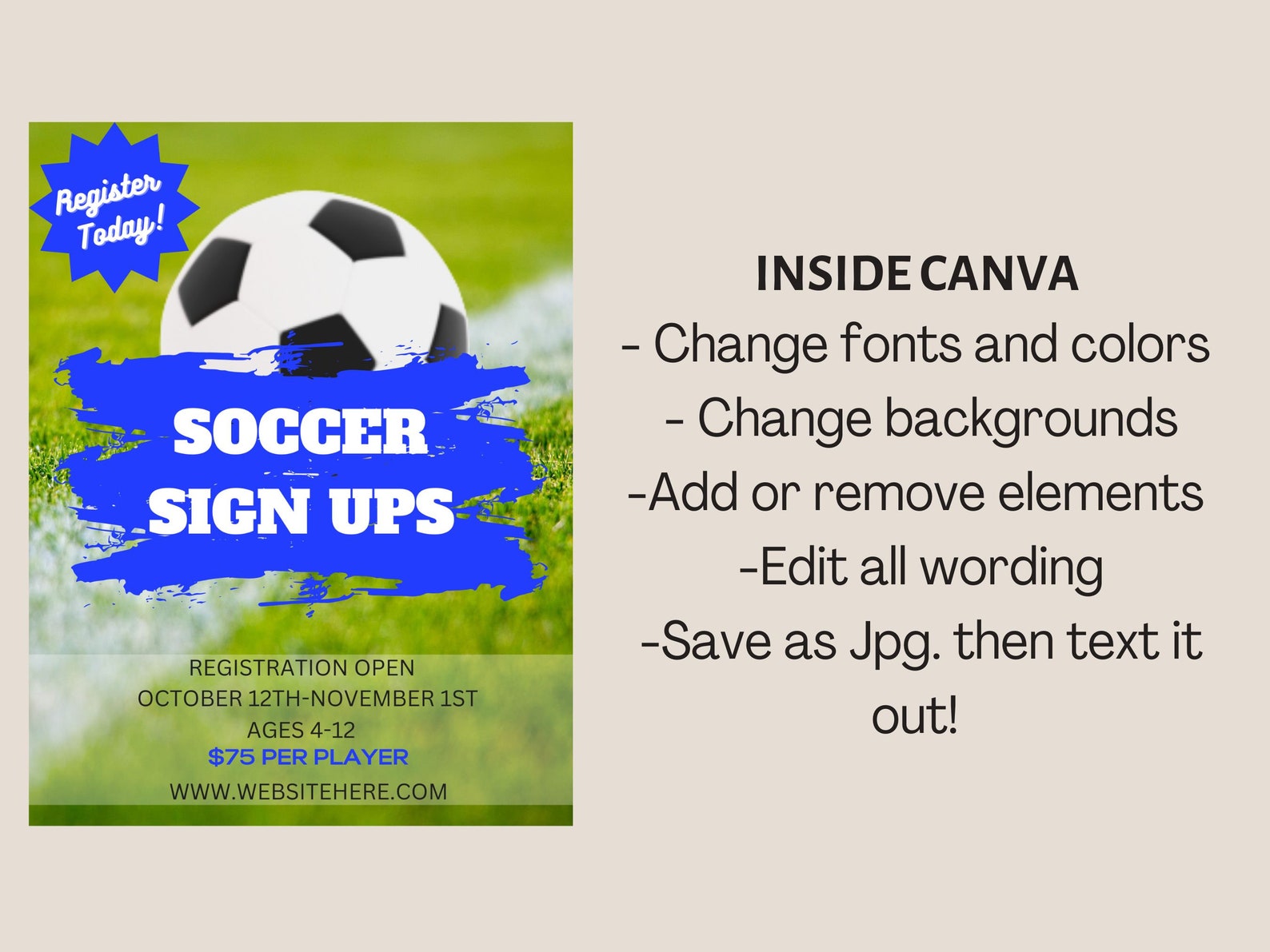 Editable Flyer Soccer Flyer Soccer Sign up Flyer Canva - Etsy