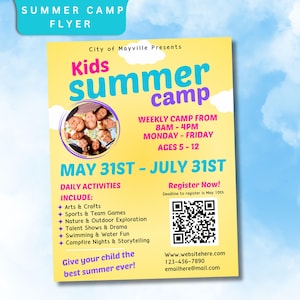 Sommercamp-Flyer, Sommer-Flyer, Flyer-Vorlage, Sommerkindergarten-Flyer, bearbeitbarer Flyer