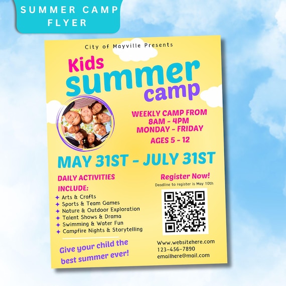 Summer Camp Flyer, Summer Flyer, Flyer Template, Summer Childcare Flyer, Editable Flyer