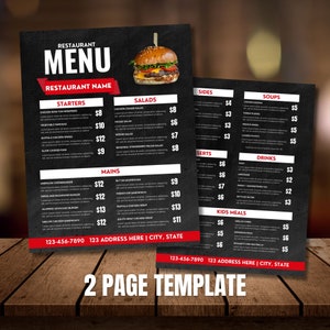 Plantilla de menú de restaurante, plantilla de menú, menú empresarial, plantilla de menú de comida, plantilla de Canva, plantilla empresarial