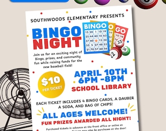 BINGO Fundraiser Flyer, Editable Flyer Template, Bingo Night, Bingo theme party, Bingo game Night