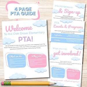 PTA Welcome Packet Template | Editable Parent Teacher Association Guide | School Volunteer Sign-Up Form | Canva | Back to School