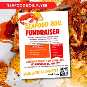 Seafood Boil Fundraiser Flyer, Seafood Flyer, Fish Fry Flyer, Crab Boil Flyer, School Fundraiser, Canva Flyer Template