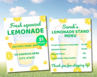 Lemonade, stand flyer, lemonade, stand menu, lemonade, fundraiser, lemonade for sale flyer, editable flyer, lemonade stand