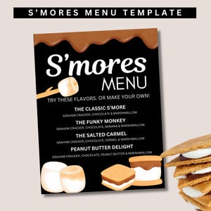 S'mores Menüvorlage, Menüvorlage, Smores Menü, Speisenmenüvorlage, Canva-Vorlage, Business-Vorlage