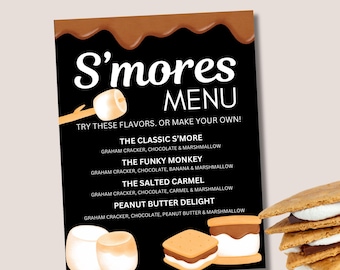 S’mores  Menu Template, Menu Template, Smore’s Menu, Food Menu Template, Canva Template, Business Template