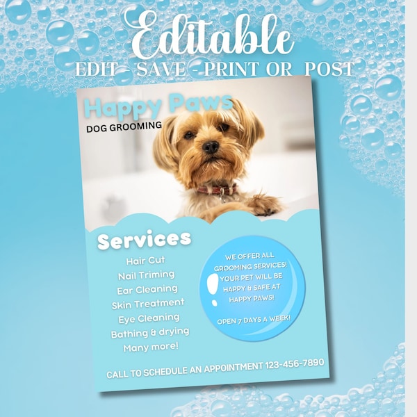 EDITABLE Dog Grooming Flyer, Dog Grooming Advertisement, Grooming Marketing, Dog Care Flyer, Flyer Template, Canada Flyer