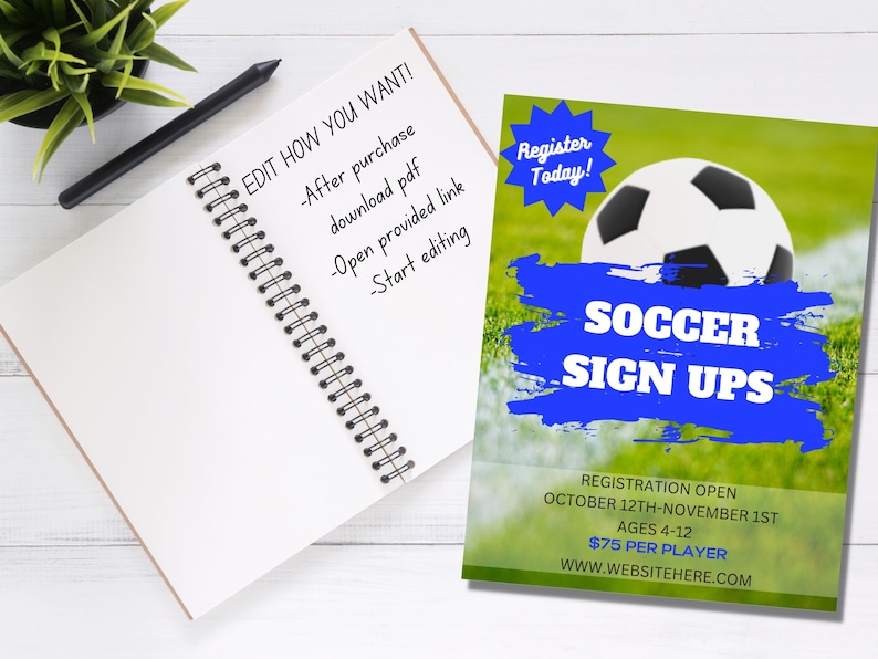Editable Flyer, Soccer Flyer, Soccer Sign up Flyer, Canva Flyer, Flyer