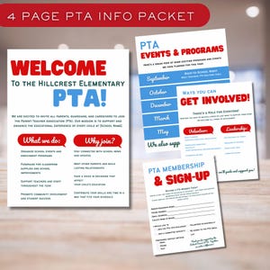 PTA Welcome Packet Template | Editable Parent Teacher Association Guide | School Volunteer Sign-Up Form | Canva | Back to School
