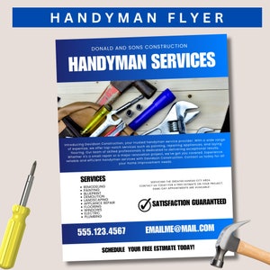 Folleto editable de personal de mantenimiento, folleto de servicios de construcción, anuncio de personal de mantenimiento, folleto de servicios de reparación, folleto de renovación