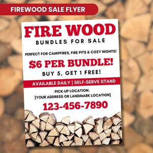 Firewood Bundles For Sale Flyer, Firewood Flyer, Firewood For Sale, Editable Flyer, Firewood Sale