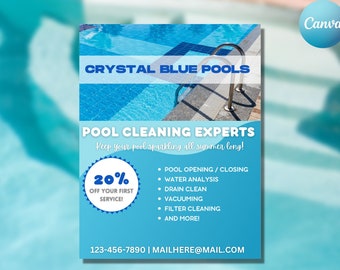 Editable Pool Cleaning Service Flyer, Pool Business Flyover, Flyer Template, Pool Service advertisement, Pool Marketing, Pool Business
