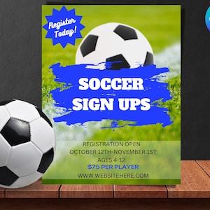 Editable flyer, Soccer Flyer, Soccer Sign up Flyer, Canva Flyer, Flyer Template, Soccer Advertisement, Sign up Flyer