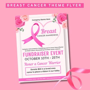 Breast Cancer awareness Flyer, Pink October Flyer, Breast Cancer Fundraiser Event, Pink Flyer, Pink Ribbon Flyer
