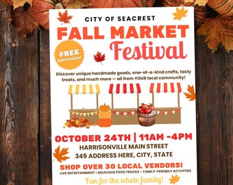 Herbst Festival Flyer, Herbst Festival Vendor Event, Herbst Flyer, Herbst Fest Flyer, Bearbeitbarer Flyer, Herbst Fest Ereignis, Herbstmarkt