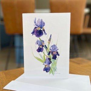 Iris, biglietto d'auguri A5, da un dipinto pastello originale di Kirstie Trobe Fine Art. Interno vuoto.