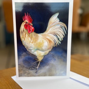 Chanticleer, Cartão de felicitações A5, de uma pintura original em pastel de Kirstie Trobe Fine Art. Em branco por dentro.