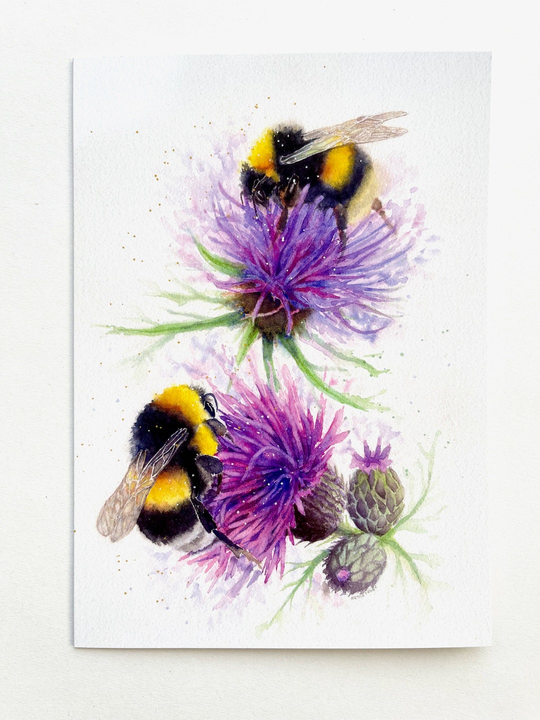 Bees on Thistles, 7x5” Greeting Card, From an Original Watercolour ...