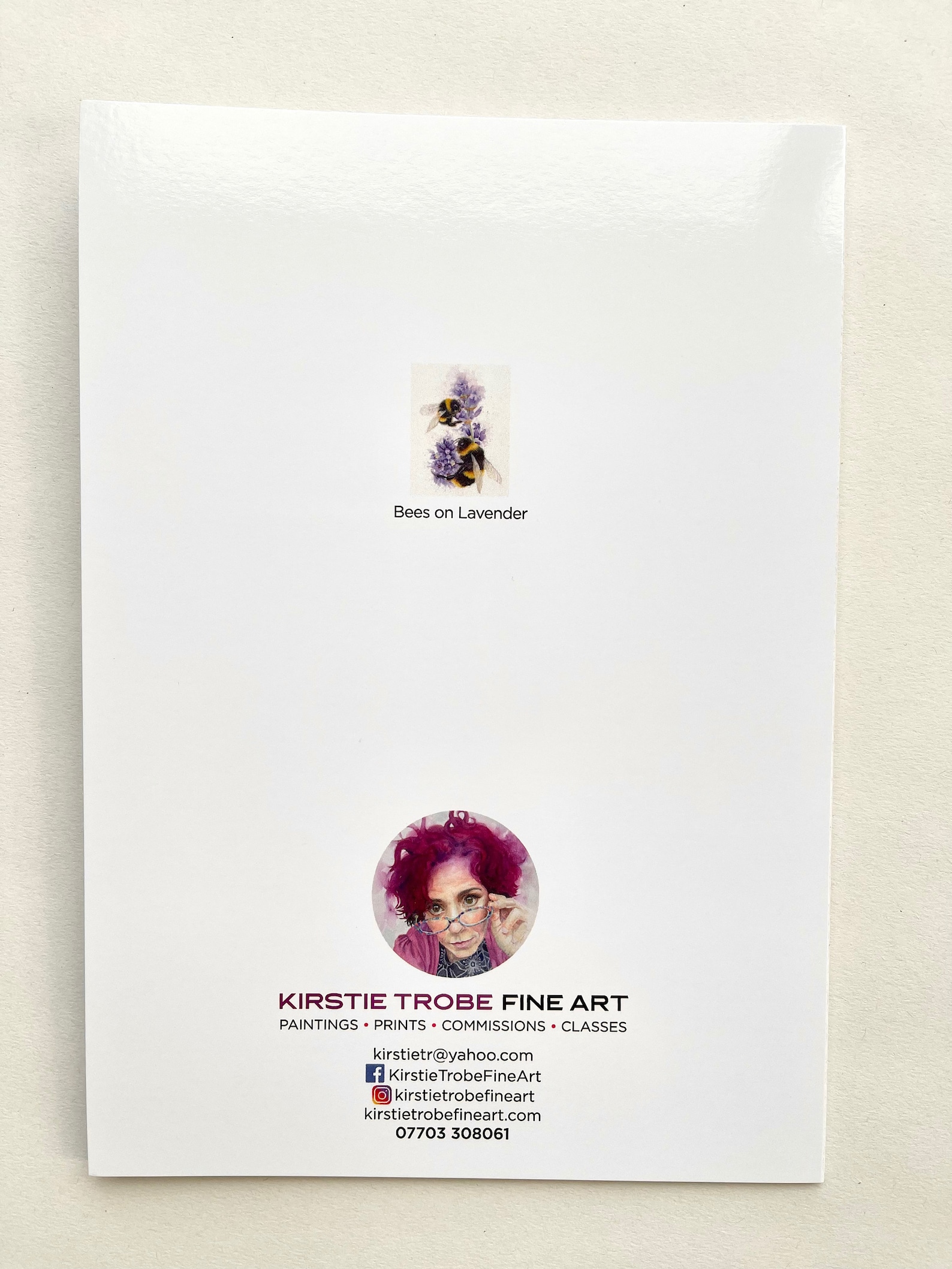 Bees on Lavender, 7x5" Greeting Card, From an Original Watercolour ...