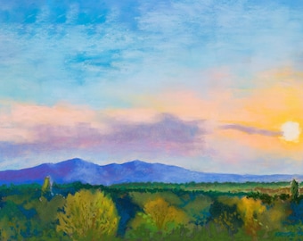 Malvern Hills Sunset Art Print & Mount, ready to frame, Limited Edition Giclee, pastel