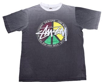 90s STUSSY T Shirt Large Made in Usa Jah Wear Rasta Feelin Irie