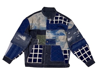 Giacca in denim vintage anni '80 Comme Des Garcons Homme CDG Patchwork Taglia M
