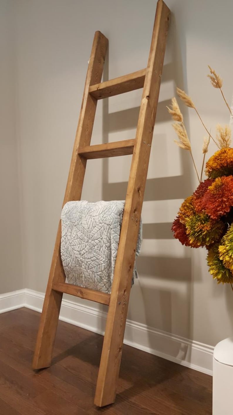 Handmade Wooden Blanket Ladder – Rustic Farmhouse Decor, Customizable ...
