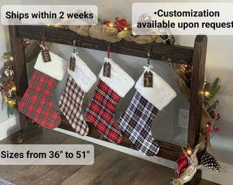 Standalone Wooden Stocking Holder | Customizable Holiday Stocking Stand | Free-Standing Christmas Decor for Any Room