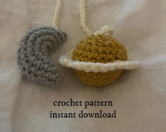 Moon and Saturn Crochet Car Charm PATTERN