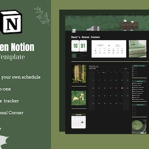 Dark mode Green Cozy Notion | notion planner | notion template | notion dashboard | aesthetic notion | notion template student |